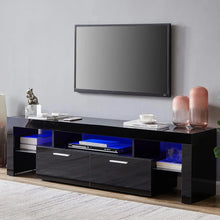 Load image into Gallery viewer, Black LED TV Stand for 75 Inch TV, High Gloss TV Entertainment Center with Storage Drawer, TV Console Table for Living Room