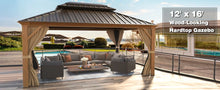 Load image into Gallery viewer, 12' X 16' Hardtop Gazebo, Coated Aluminum Frame Gazebo with Galvanized Steel Double Roof, Metal Gazebo with Curtain and Netting