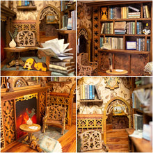 Load image into Gallery viewer, CUTEBEE Wooden Dollhouse Kit Miniature Doll House Kits Booknook Bookshelf Book Nook with Dust Cover Bookends Christmas Gift