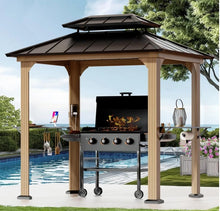 Load image into Gallery viewer, Permanent Hardtop Gazebo 12' x 20' w/ 4 LED Lights, Outdoor Gazebo w/Galvanized Steel Double Roof, Patio Gazebo w/Decor Hooks