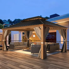 Load image into Gallery viewer, 12' X 16' Hardtop Gazebo, Coated Aluminum Frame Gazebo with Galvanized Steel Double Roof, Metal Gazebo with Curtain and Netting