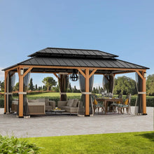Load image into Gallery viewer, Permanent Hardtop Gazebo 12' x 20' w/ 4 LED Lights, Outdoor Gazebo w/Galvanized Steel Double Roof, Patio Gazebo w/Decor Hooks