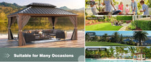 Load image into Gallery viewer, 12' X 16' Hardtop Gazebo, Coated Aluminum Frame Gazebo with Galvanized Steel Double Roof, Metal Gazebo with Curtain and Netting