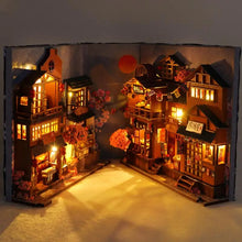 Load image into Gallery viewer, Creative DIY Book Nook Kit Decorative Japanese Style Bookend Insert Bookcase Book Stand Miniature House with LED Light Gift