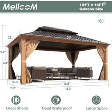 Load image into Gallery viewer, 12' X 16' Hardtop Gazebo, Coated Aluminum Frame Gazebo with Galvanized Steel Double Roof, Metal Gazebo with Curtain and Netting