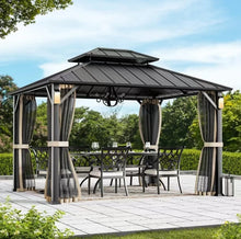 Load image into Gallery viewer, Permanent Hardtop Gazebo 12' x 20' w/ 4 LED Lights, Outdoor Gazebo w/Galvanized Steel Double Roof, Patio Gazebo w/Decor Hooks
