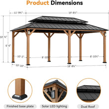 Load image into Gallery viewer, Permanent Hardtop Gazebo 12' x 20' w/ 4 LED Lights, Outdoor Gazebo w/Galvanized Steel Double Roof, Patio Gazebo w/Decor Hooks