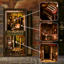 Load image into Gallery viewer, CUTEBEE Wooden Dollhouse Kit Miniature Doll House Kits Booknook Bookshelf Book Nook with Dust Cover Bookends Christmas Gift
