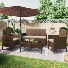 Load image into Gallery viewer, Outdoor Sofa Set of 4 with Soft Cushion and Glass Table, Patio Furniture 4 Pieces Conversation Set, Outdoor Wicker Rattan Chairs
