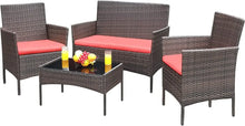Load image into Gallery viewer, Outdoor Sofa Set of 4 with Soft Cushion and Glass Table, Patio Furniture 4 Pieces Conversation Set, Outdoor Wicker Rattan Chairs
