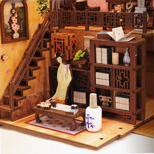Load image into Gallery viewer, CUTEBEE Wooden Dollhouse Kit Miniature Doll House Kits Booknook Bookshelf Book Nook with Dust Cover Bookends Christmas Gift
