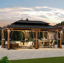 Load image into Gallery viewer, Permanent Hardtop Gazebo 12&#39; x 20&#39; w/ 4 LED Lights, Outdoor Gazebo w/Galvanized Steel Double Roof, Patio Gazebo w/Decor Hooks
