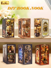 Load image into Gallery viewer, CUTEBEE Wooden Dollhouse Kit Miniature Doll House Kits Booknook Bookshelf Book Nook with Dust Cover Bookends Christmas Gift

