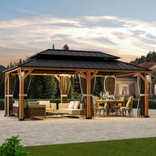 Load image into Gallery viewer, Permanent Hardtop Gazebo 12&#39; x 20&#39; w/ 4 LED Lights, Outdoor Gazebo w/Galvanized Steel Double Roof, Patio Gazebo w/Decor Hooks
