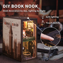 Load image into Gallery viewer, CUTEBEE Wooden Dollhouse Kit Miniature Doll House Kits Booknook Bookshelf Book Nook with Dust Cover Bookends Christmas Gift
