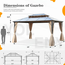 Load image into Gallery viewer, 10'x13' Hardtop Gazebo, Outdoor Polycarbonate Double Roof Canopy, Aluminum Frame Permanent Pavilion
