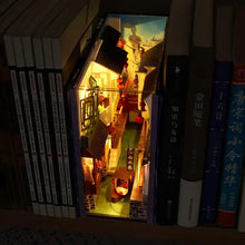 Load image into Gallery viewer, Creative DIY Book Nook Kit Decorative Japanese Style Bookend Insert Bookcase Book Stand Miniature House with LED Light Gift
