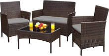 Load image into Gallery viewer, Outdoor Sofa Set of 4 with Soft Cushion and Glass Table, Patio Furniture 4 Pieces Conversation Set, Outdoor Wicker Rattan Chairs
