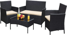 Load image into Gallery viewer, Outdoor Sofa Set of 4 with Soft Cushion and Glass Table, Patio Furniture 4 Pieces Conversation Set, Outdoor Wicker Rattan Chairs
