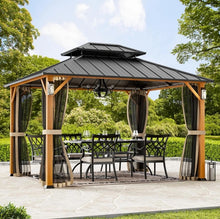 Load image into Gallery viewer, Permanent Hardtop Gazebo 12&#39; x 20&#39; w/ 4 LED Lights, Outdoor Gazebo w/Galvanized Steel Double Roof, Patio Gazebo w/Decor Hooks
