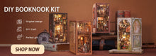 Load image into Gallery viewer, CUTEBEE Wooden Dollhouse Kit Miniature Doll House Kits Booknook Bookshelf Book Nook with Dust Cover Bookends Christmas Gift
